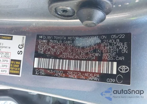 2022 Toyota Corolla Le из США, поврежденный, VIN JTDEPMAE4N3022754